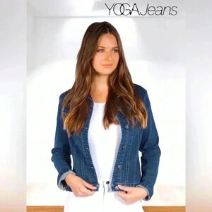 NWOT Second Yoga Jeans, Classic Fitted Denim Jacket, XS, Dark Indigo  blue 🍃